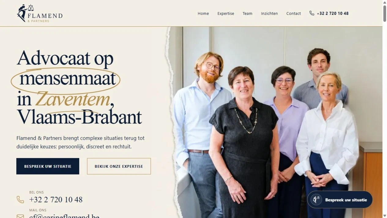 Homepage van de Flamend & Partners website